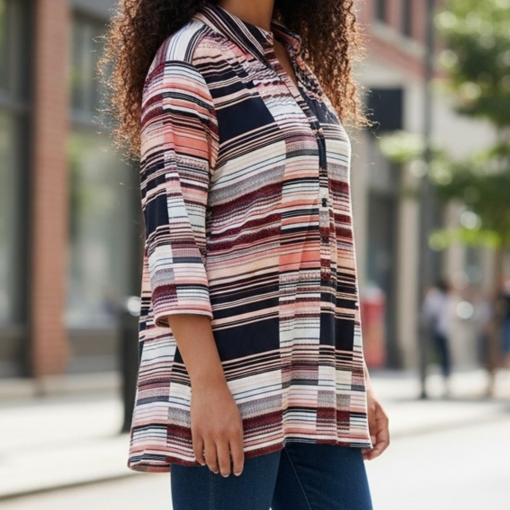 Alfani Striped Button-Front Tunic 4047